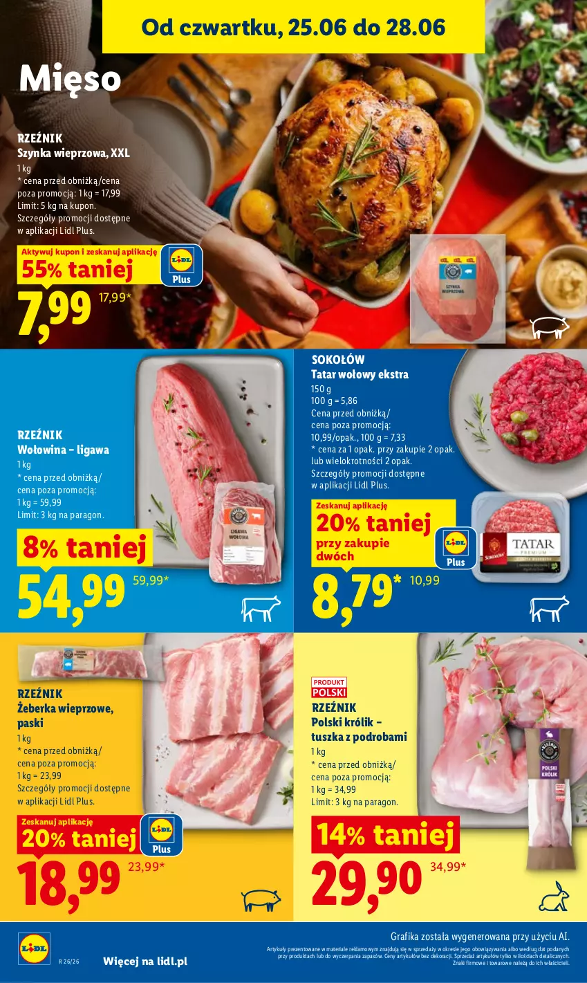 Gazetka promocyjna Lidl - Gazetka ważna od 25.06 do 28.06 - ważna 25.06 do 28.06.2026 - strona 44 - produkty: Gra, Grafika, Królik, Mięso, Sok, Sokołów, Szynka, Szynka wieprzowa, Tatar wołowy, Tusz, Wołowina