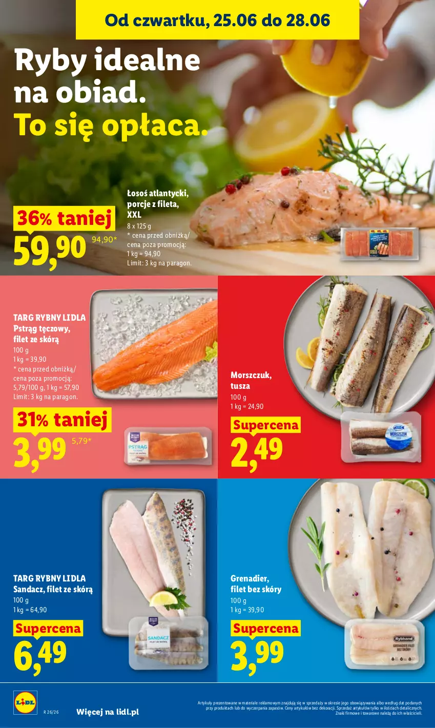 Gazetka promocyjna Lidl - Gazetka ważna od 25.06 do 28.06 - ważna 25.06 do 28.06.2026 - strona 50 - produkty: Grenadier, Por, Pstrąg, Pstrąg tęczowy, Sandacz, Tusz