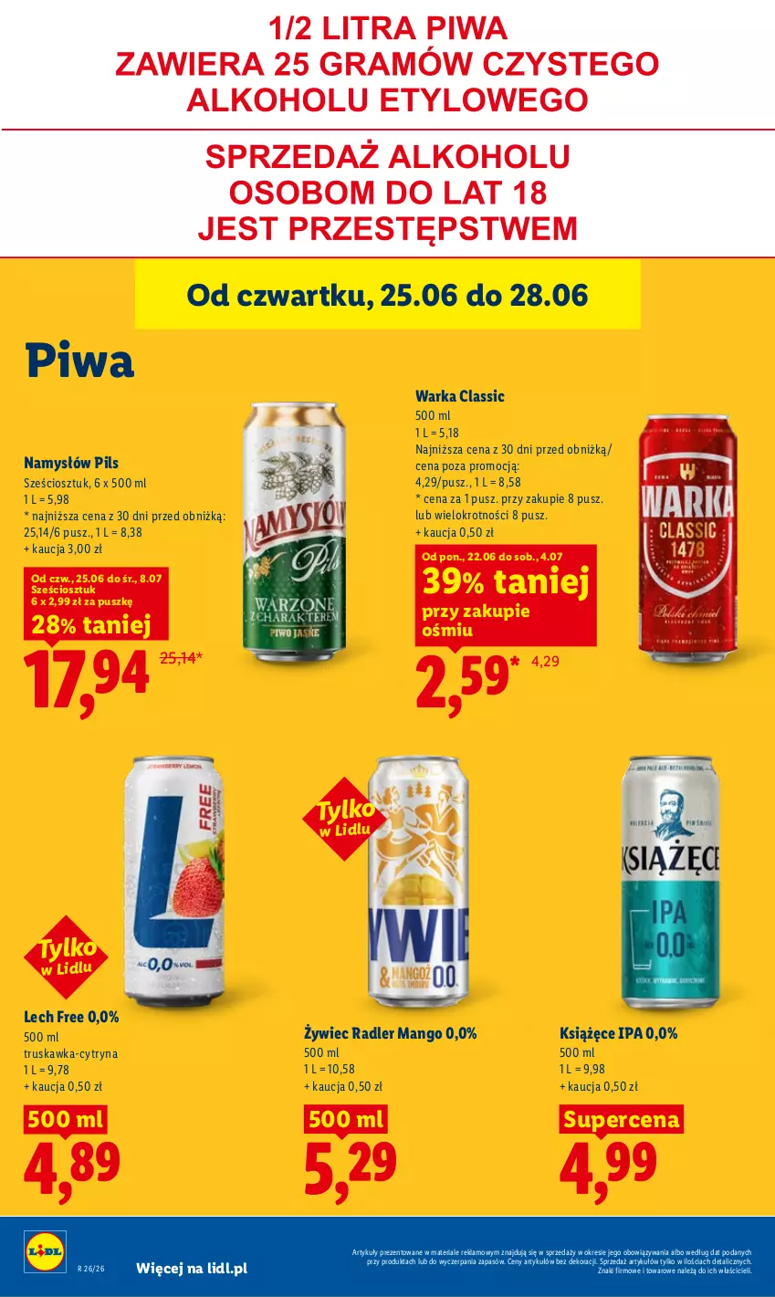 Gazetka promocyjna Lidl - Gazetka ważna od 25.06 do 28.06 - ważna 25.06 do 28.06.2026 - strona 72 - produkty: Książęce, Mango, Namysłów, Piwa, Radler, Warka
