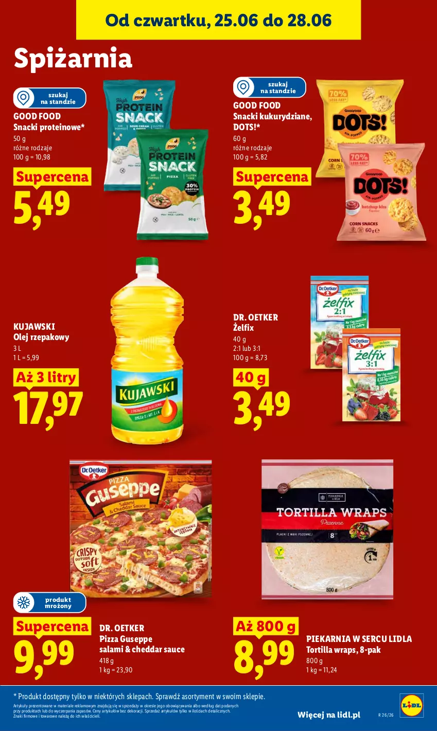 Gazetka promocyjna Lidl - Gazetka ważna od 25.06 do 28.06 - ważna 25.06 do 28.06.2026 - strona 85 - produkty: Cheddar, Dr. Oetker, Kujawski, Olej, Olej rzepakowy, Pizza, Salami, Ser, Tortilla