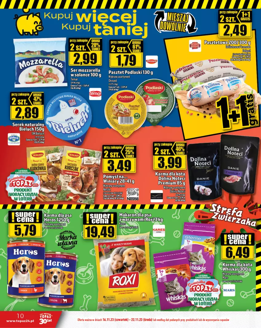 Gazetka promocyjna Topaz - Gazetka - ważna 16.11 do 22.11.2023 - strona 10 - produkty: Bieluch, Gra, HP, Mars, Pasztet, Podlaski, Ser, Serek, Serek naturalny, Top, Whiskas