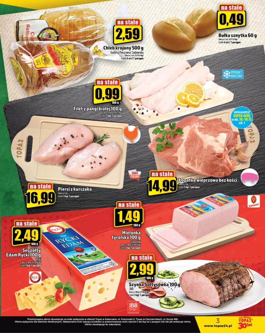 Gazetka promocyjna Topaz - Gazetka - ważna 16.11 do 22.11.2023 - strona 3 - produkty: Bułka, Chleb, Filet z pangi, Koc, Kurczak, Piec, Top