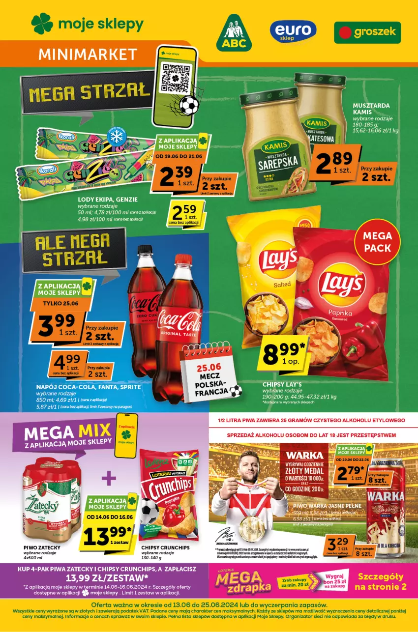 Gazetka promocyjna ABC - ważna 13.06 do 25.06.2024 - strona 1 - produkty: BIC, Chipsy, Crunchips, Gra, Gry, Kamis, LG, Lody, Mus, Musztarda, Piwa, Piwo, Por, Warka, Wasa