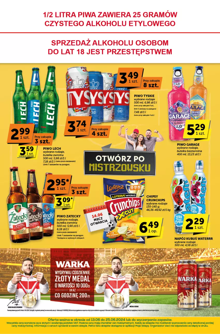 Gazetka promocyjna ABC - ważna 13.06 do 25.06.2024 - strona 4 - produkty: Chipsy, Crunchips, Gra, Kubuś, Kubuś Waterrr, Napój, Piwo, STP, Tyskie, Warka