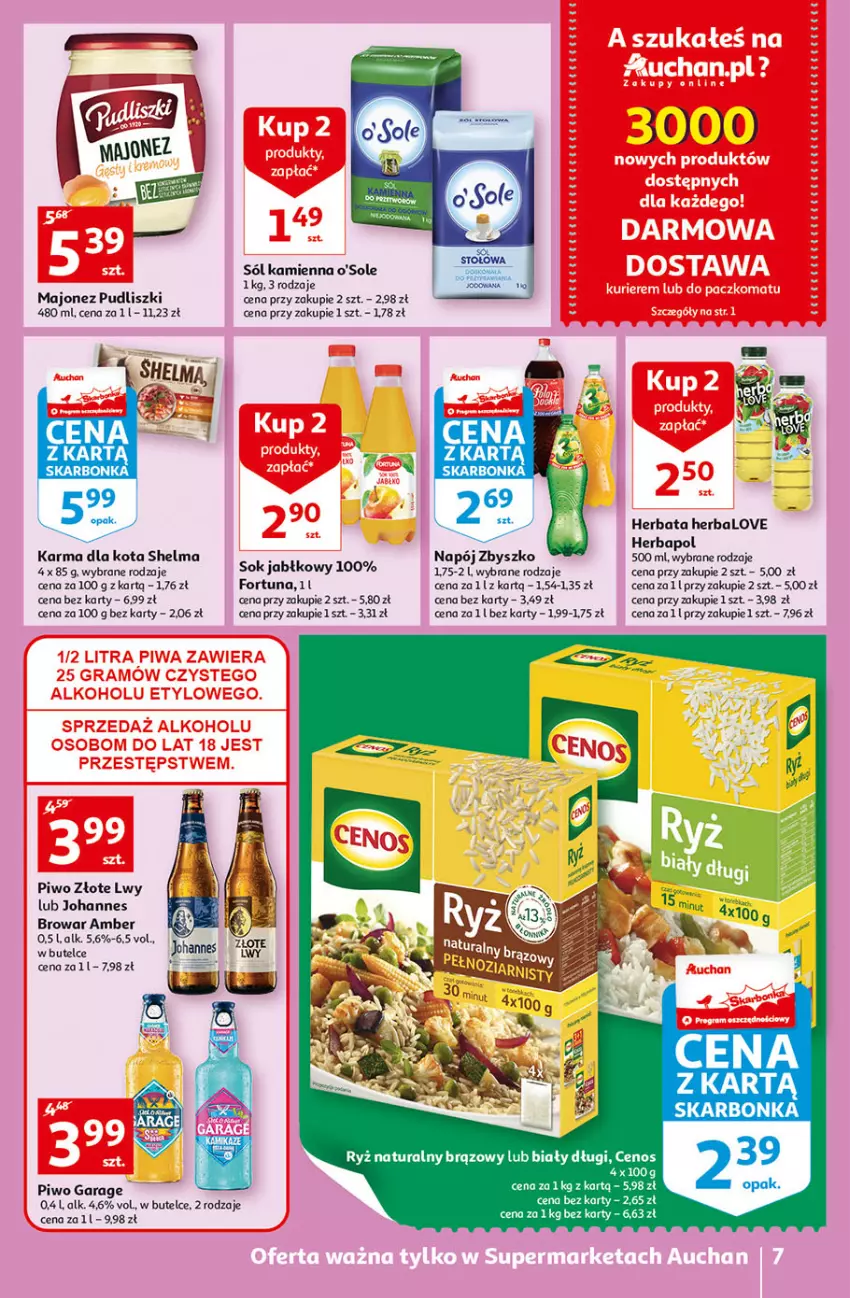 Gazetka promocyjna Auchan - przeNISKIE CENY PRODUKTY przeEKOLOGICZNE Supermarkety - ważna 02.06 do 08.06.2022 - strona 7 - produkty: Cenos, Fa, Fortuna, Gra, Herbapol, Herbata, Majonez, Napój, Piwa, Piwo, Pudliszki, Ryż, Ryż naturalny, Ser, Sól, Tera