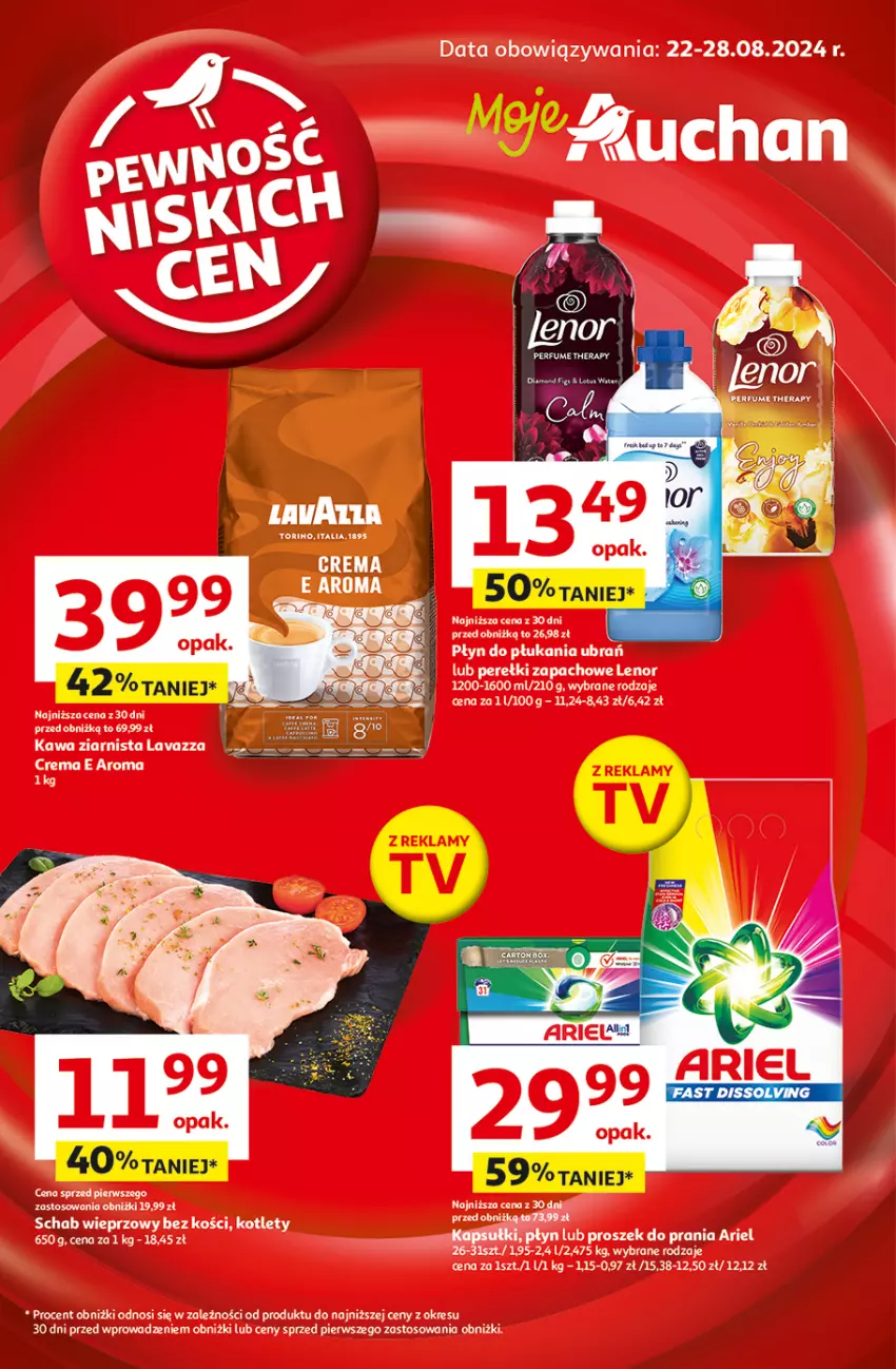 Gazetka promocyjna Auchan - Gazetka Pewność Niskich Cen Supermarket Auchan - ważna 22.08 do 28.08.2024 - strona 1 - produkty: Płyn do płukania