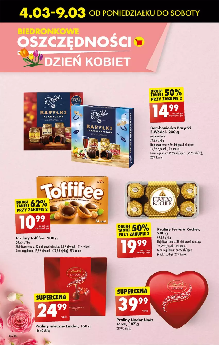 Gazetka promocyjna Biedronka - Od poniedzialku - ważna 04.03 do 09.03.2024 - strona 14 - produkty: Ferrero, Ferrero Rocher, Lindor, Lindt, Praliny, Toffifee