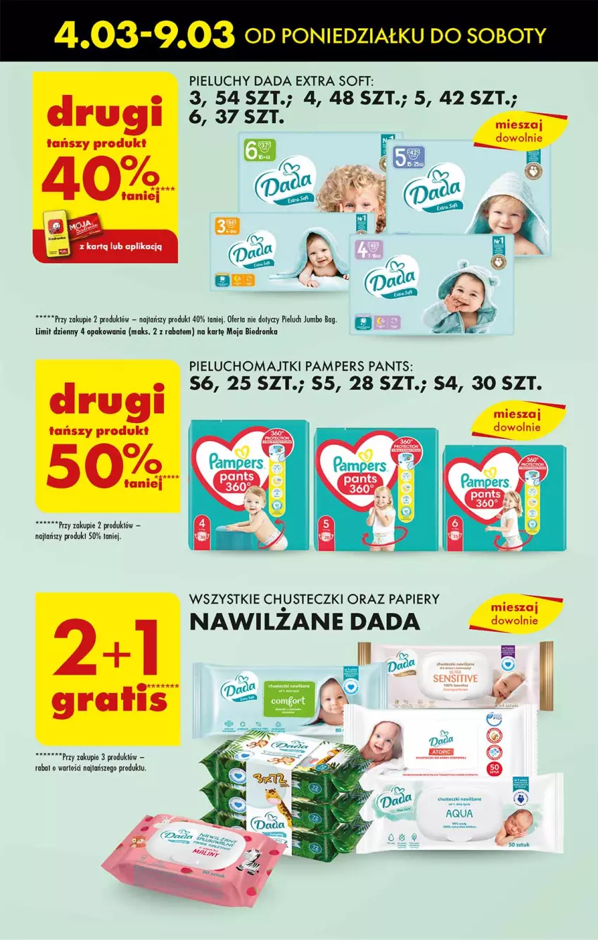 Gazetka promocyjna Biedronka - Od poniedzialku - ważna 04.03 do 09.03.2024 - strona 52 - produkty: Chusteczki, Dada, Dron, Majtki, O Bag, Pampers, Papier, Pieluchomajtki, Pieluchy