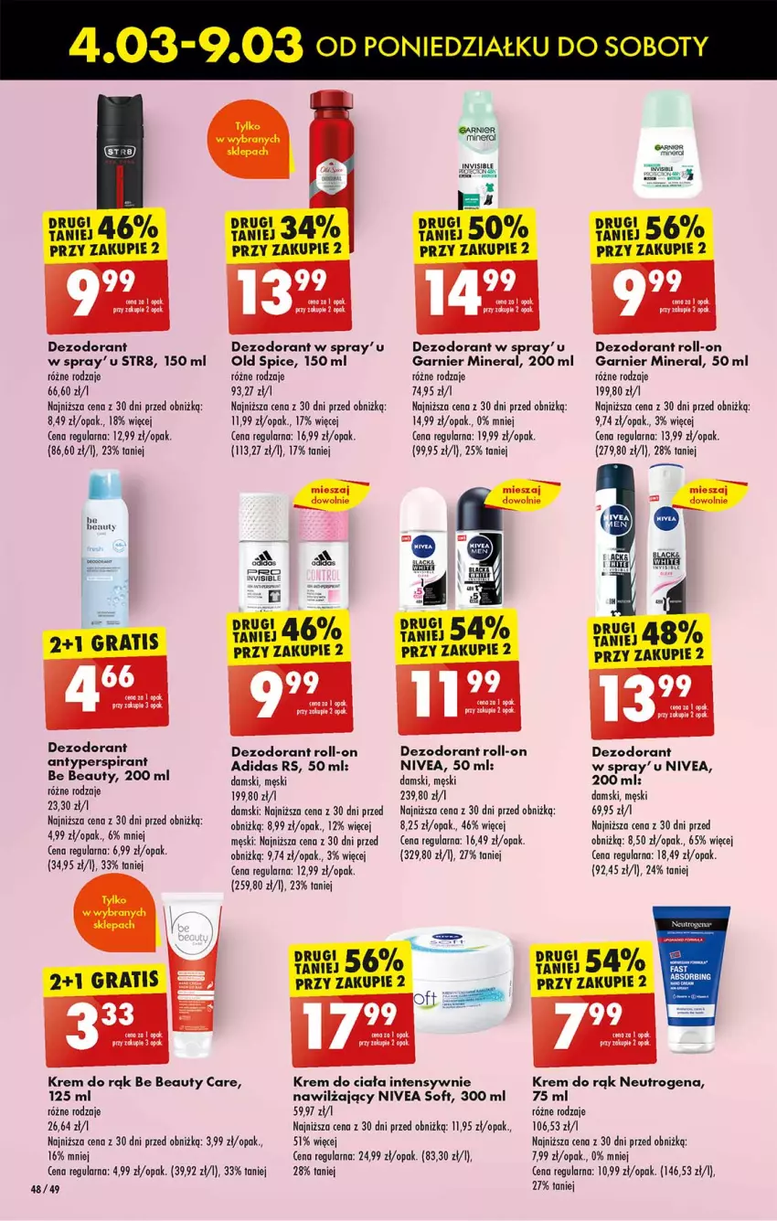 Gazetka promocyjna Biedronka - Od poniedzialku - ważna 04.03 do 09.03.2024 - strona 55 - produkty: Adidas, Antyperspirant, Be Be, Dezodorant, Fa, Garnier, Gra, Krem do ciała, Krem do rąk, Neutrogena, Nivea, Nuty, Old Spice, Str8