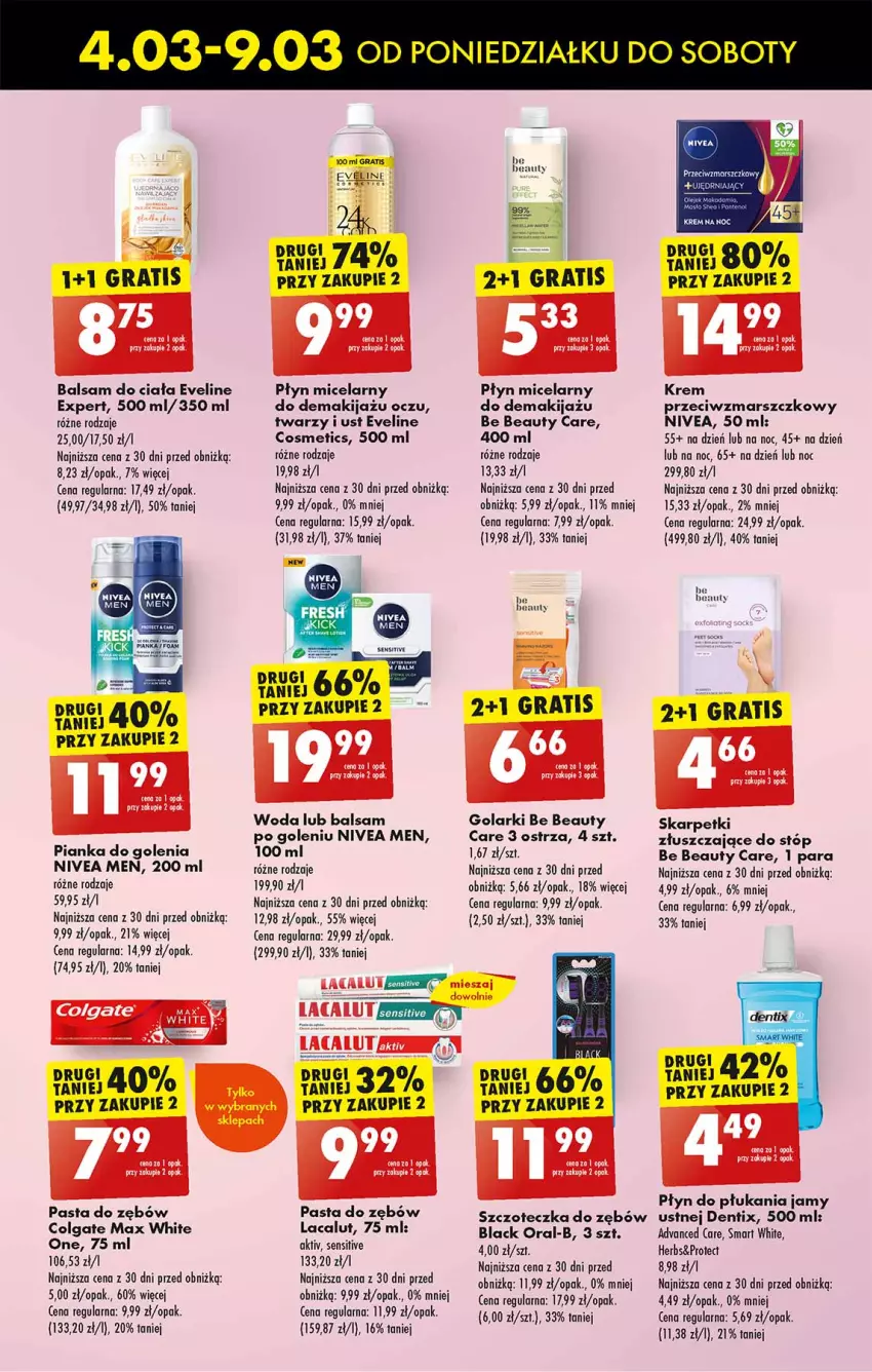 Gazetka promocyjna Biedronka - Od poniedzialku - ważna 04.03 do 09.03.2024 - strona 56 - produkty: Advanced Care, Balsam do ciała, Balsam po goleniu, Be Be, Colgate, Eveline, Fa, Gra, Karp, Krem na noc, Krem przeciwzmarszczkowy, Lacalut, Lack, LG, Makijaż, Mars, Nivea, Nivea Men, Pasta do zębów, Pianka do golenia, Płyn do płukania, Płyn do płukania jamy ustnej, Płyn micelarny, Skarpetki, Szczoteczka, Szczoteczka do zębów, Woda