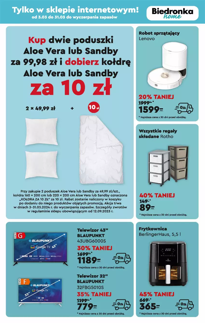 Gazetka promocyjna Biedronka - Od poniedzialku - ważna 04.03 do 09.03.2024 - strona 67 - produkty: Aloe vera, Dron, Kołdra, Kosz, Lenovo, Regał, Robot, Robot sprzątający, Telewizor