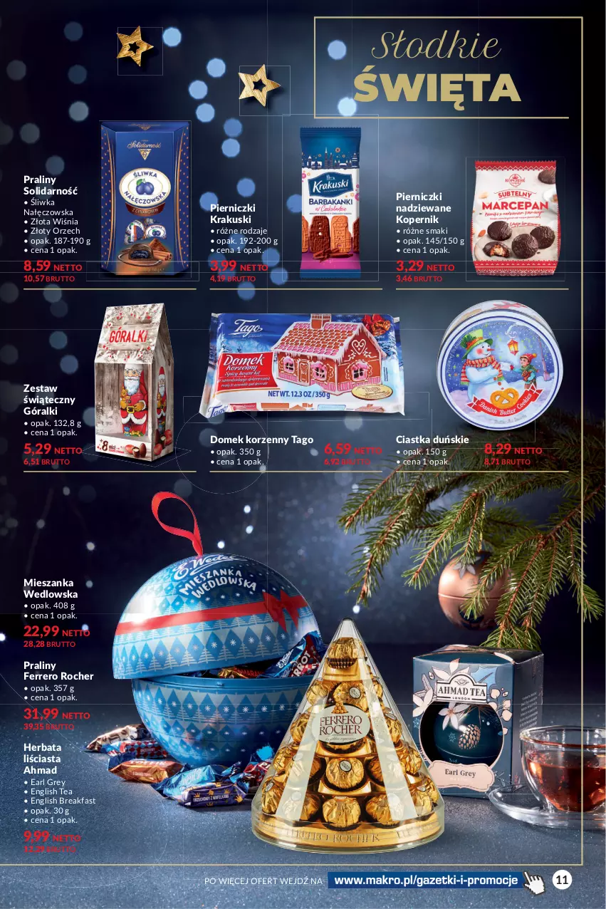 Gazetka promocyjna Makro - [Oferta specjalna] Delikatesy - ważna 30.11 do 13.12.2021 - strona 11 - produkty: Ciastka, Earl Grey, Fa, Ferrero, Ferrero Rocher, Góralki, Herbata, Krakus, Krakuski, Mieszanka wedlowska, Praliny, Tago