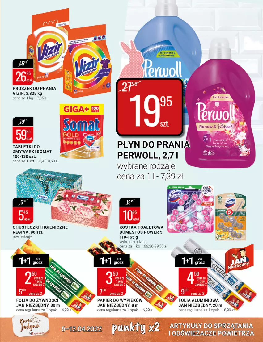 Gazetka promocyjna Bi1 - Wielkanoc pełna smaku - ważna 06.04 do 12.04.2022 - strona 17 - produkty: Chusteczki, Domestos, Folia aluminiowa, Gin, Jan Niezbędny, Papier, Płyn do prania, Proszek do prania, Somat, Tablet, Vizir, Zmywarki