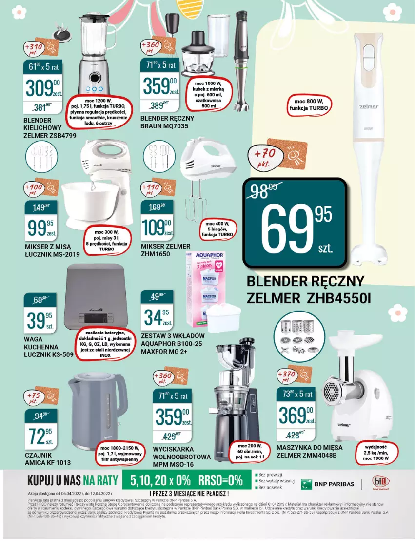 Gazetka promocyjna Bi1 - Wielkanoc pełna smaku - ważna 06.04 do 12.04.2022 - strona 21 - produkty: Amica, Aquaphor, Blender, Blender ręczny, Braun, Czajnik, Fa, Maszynka, Mikser, Mikser z misą, Ser, Szynka, Waga, Zelmer