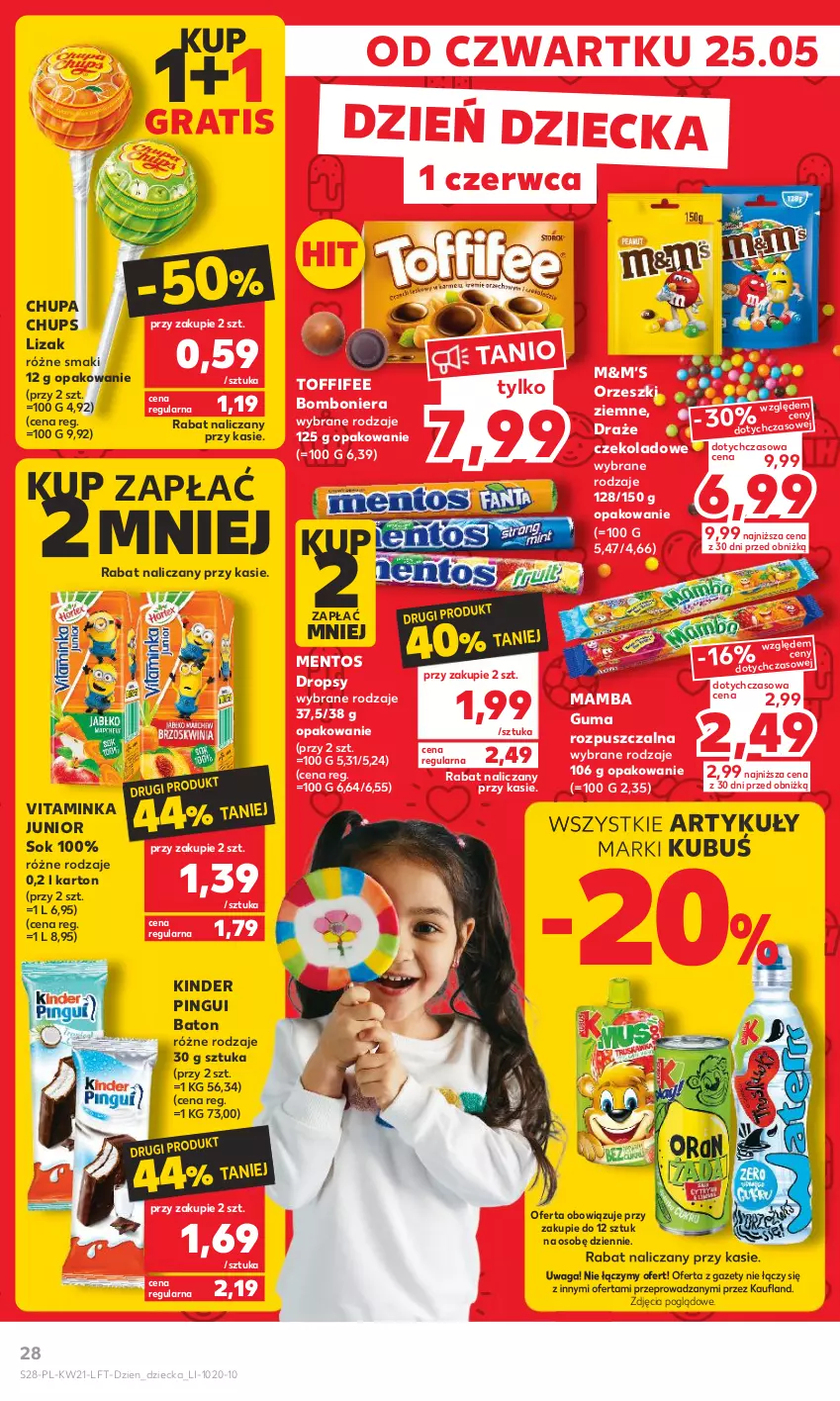 Gazetka promocyjna Kaufland - Gazetka tygodnia - ważna 25.05 do 31.05.2023 - strona 28 - produkty: Baton, Bomboniera, Chupa Chups, Gra, Guma rozpuszczalna, Inka, Kinder, Kubuś, Mamba, Mentos, Orzeszki, Orzeszki ziemne, Sok, Toffifee, Waga