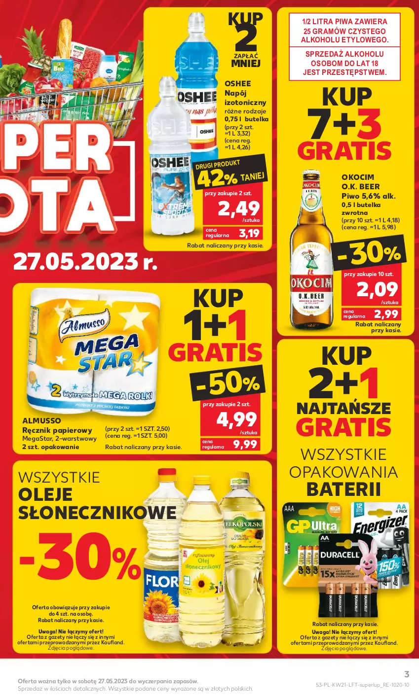 Gazetka promocyjna Kaufland - Gazetka tygodnia - ważna 25.05 do 31.05.2023 - strona 3 - produkty: Gra, Koc, Mus, Napój, Napój izotoniczny, Okocim, Olej, Oshee, Papier, Piwa, Piwo, Ręcznik, Waga