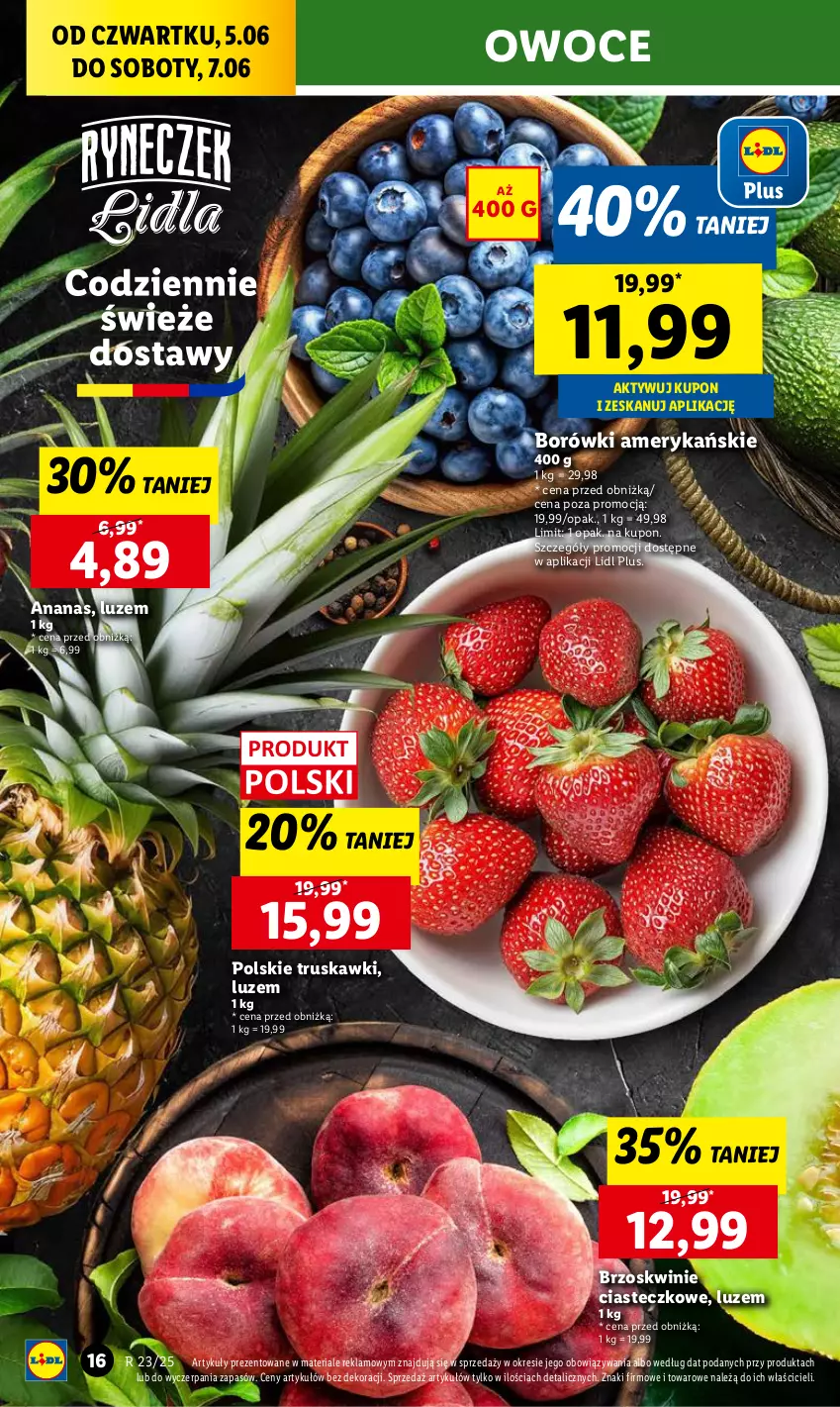 Gazetka promocyjna Lidl - GAZETKA - ważna 05.06 do 07.06.2025 - strona 20 - produkty: Ananas, Brzoskwinie, Owoce, Truskawki
