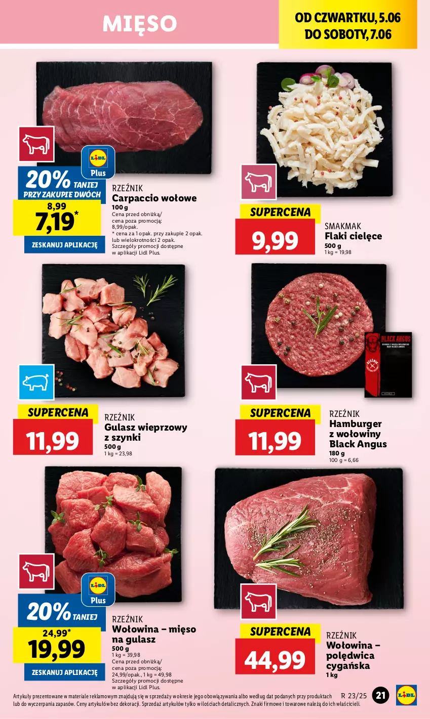 Gazetka promocyjna Lidl - GAZETKA - ważna 05.06 do 07.06.2025 - strona 25 - produkty: Burger, Carpaccio, Flaki, Hamburger, Lack, Mięso, Mięso na gulasz, Polędwica, Wołowina