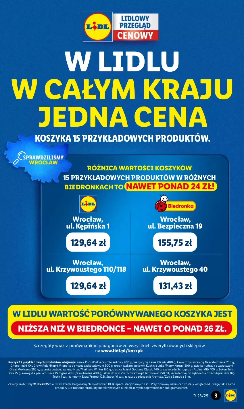 Gazetka promocyjna Lidl - GAZETKA - ważna 05.06 do 07.06.2025 - strona 3 - produkty: Aquafresh, Baton, Ciastka, Dron, Dzieci, Goplana, Gra, Graal, Groch, Jeżyki, Kosz, Kuchnia, Lakier, Lakier do włosów, LANA, Nescafé, O.B., Pedigree, Piec, Pilos, Por, Rama, Rękaw do pieczenia, Sałat, Schogetten, Schwarzkopf, Ser, Serek, Szprot, Taft, Tampony, Tuńczyk, Twix, Warzywa