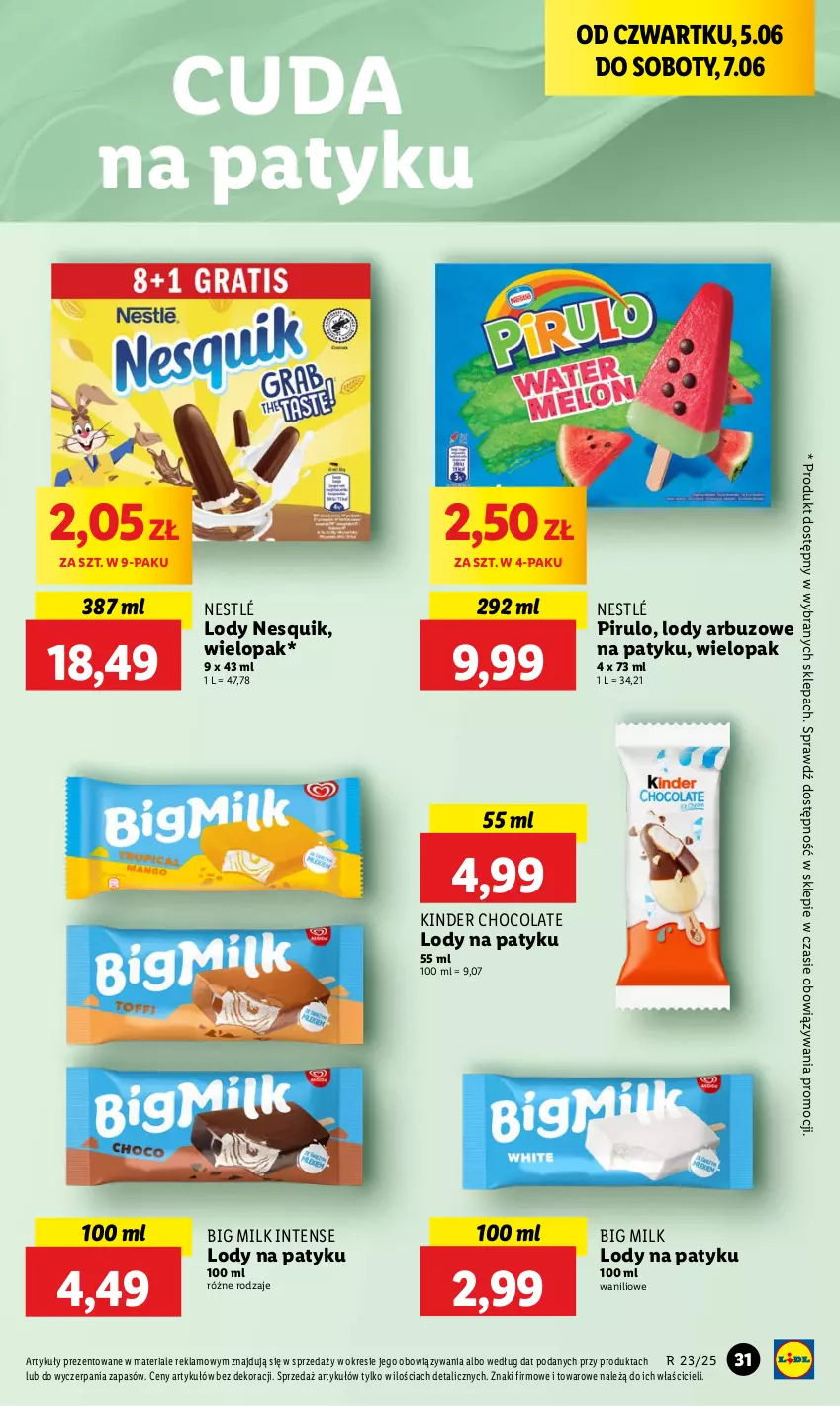 Gazetka promocyjna Lidl - GAZETKA - ważna 05.06 do 07.06.2025 - strona 37 - produkty: Arbuz, Big Milk, Kinder, Lody, Nesquik, Nestlé