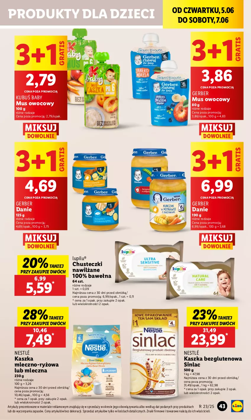 Gazetka promocyjna Lidl - GAZETKA - ważna 05.06 do 07.06.2025 - strona 53 - produkty: Chusteczki, Dzieci, Gerber, Gra, Kubuś, Mus, Nestlé, Ryż, Sinlac, Wełna