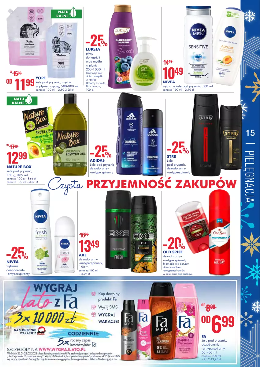 Gazetka promocyjna Super Pharm - Gazetka - ważna 26.01 do 09.02.2022 - strona 15 - produkty: Adidas, Nature Box, Nivea, Old Spice, Str8, Yope