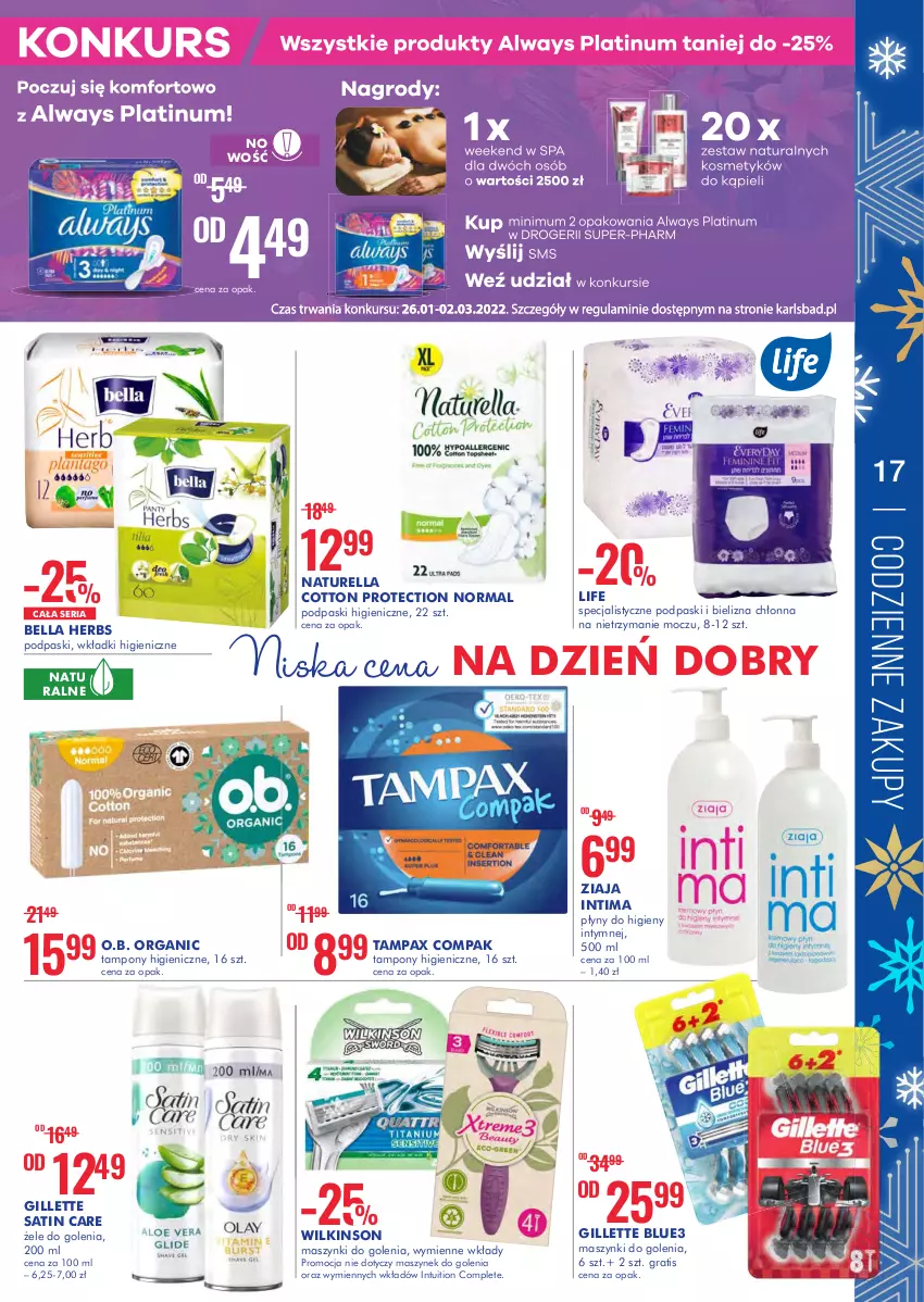 Gazetka promocyjna Super Pharm - Gazetka - ważna 26.01 do 09.02.2022 - strona 17 - produkty: Bell, Bella, Gillette, Naturell, Naturella, O.B., Pax, Sati, Tampax