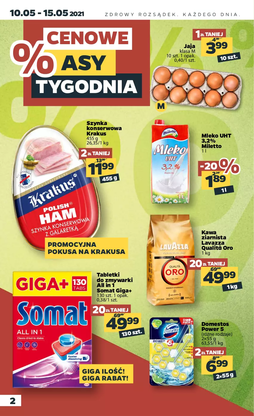 Gazetka promocyjna Netto - Gazetka spożywcza - ważna 10.05 do 15.05.2021 - strona 2 - produkty: Domestos, Jaja, Kawa, Kawa ziarnista, Krakus, Lavazza, Mleko, Ser, Somat, Szynka, Szynka konserwowa, Tablet, Tabletki do zmywarki, Zmywarki