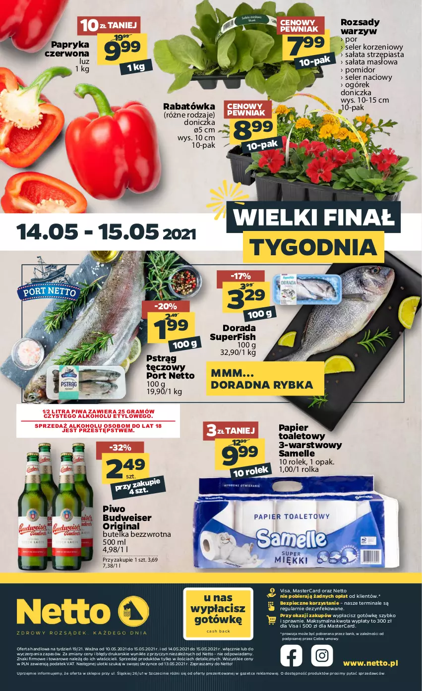 Gazetka promocyjna Netto - Gazetka spożywcza - ważna 10.05 do 15.05.2021 - strona 20 - produkty: Gin, Gra, Masło, Ogórek, Papier, Papier toaletowy, Papryka, Papryka czerwona, Piast, Piec, Piwa, Piwo, Por, Pstrąg, Pstrąg tęczowy, Sałat, Sałata masłowa, Seler naciowy, Ser