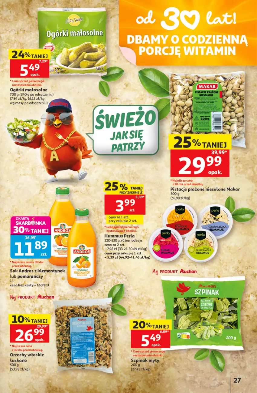 Gazetka promocyjna Auchan - Gazetka 30 Lat Hipermarket Auchan - ważna 21.05 do 27.05.2026 - strona 27 - produkty: Hummus, Mus, Orzechy włoskie, Pistacje, Sok, Szpinak