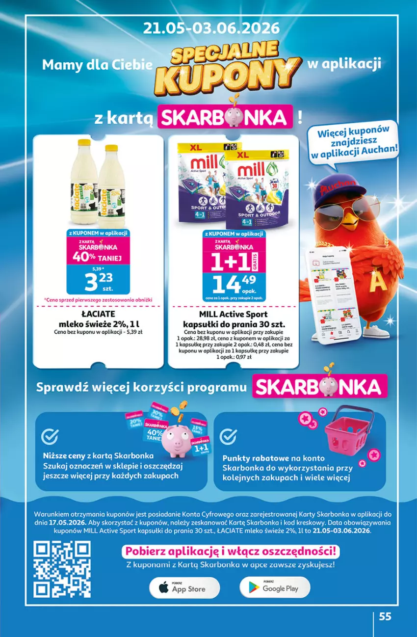 Gazetka promocyjna Auchan - Gazetka 30 Lat Hipermarket Auchan - ważna 21.05 do 27.05.2026 - strona 55 - produkty: Kapsułki do prania, Mleko, Por, Sport