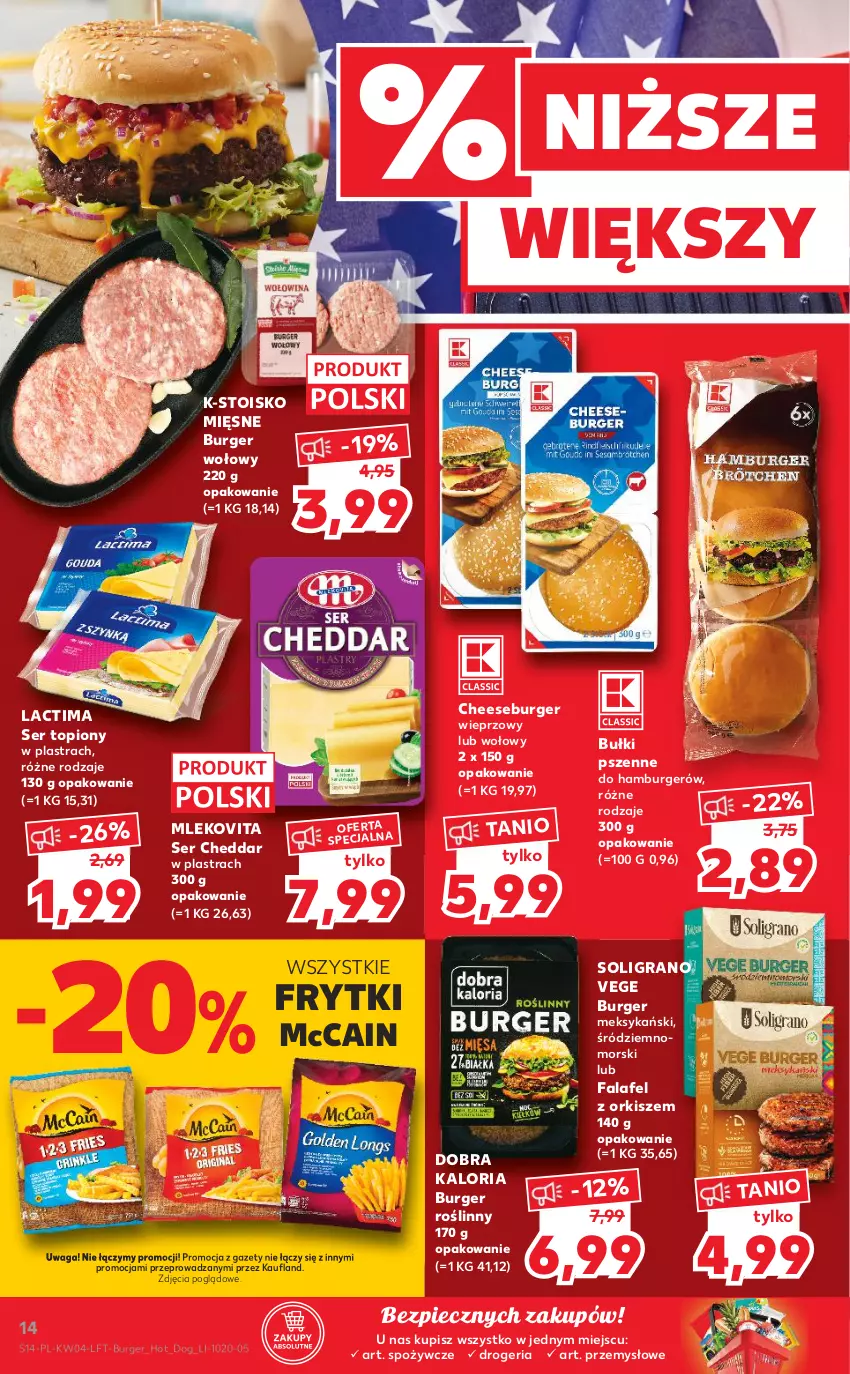 Gazetka promocyjna Kaufland - OFERTA TYGODNIA - ważna 27.01 do 02.02.2022 - strona 14 - produkty: Burger, Cheddar, Fa, Frytki, Gra, Hamburger, McCain, Mleko, Mlekovita, Piec, Ser, Ser topiony, Soligrano, Top, Waga