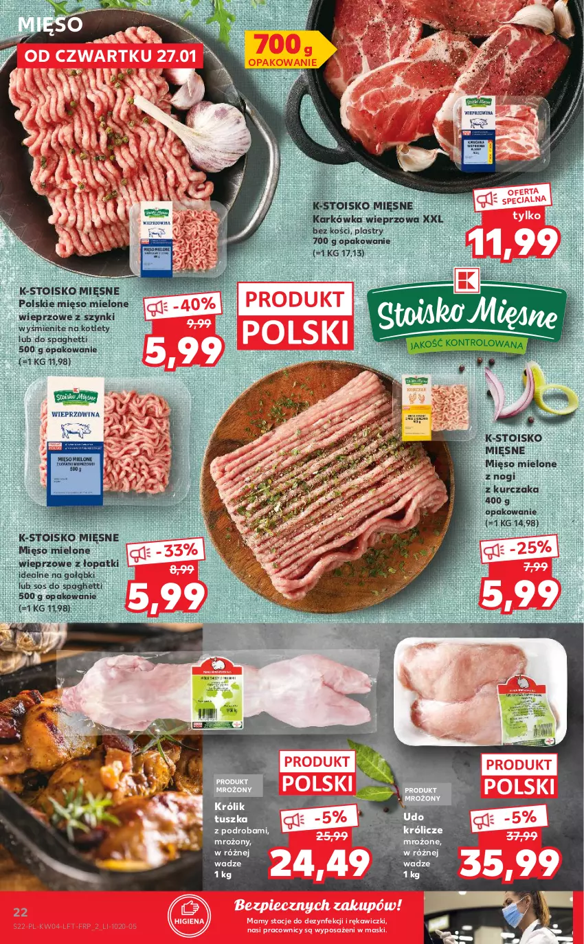 Gazetka promocyjna Kaufland - OFERTA TYGODNIA - ważna 27.01 do 02.02.2022 - strona 22 - produkty: Karkówka wieprzowa, Kotlet, Królik, Kurczak, Mięso, Mięso mielone, Piec, Sos, Spaghetti, Tusz