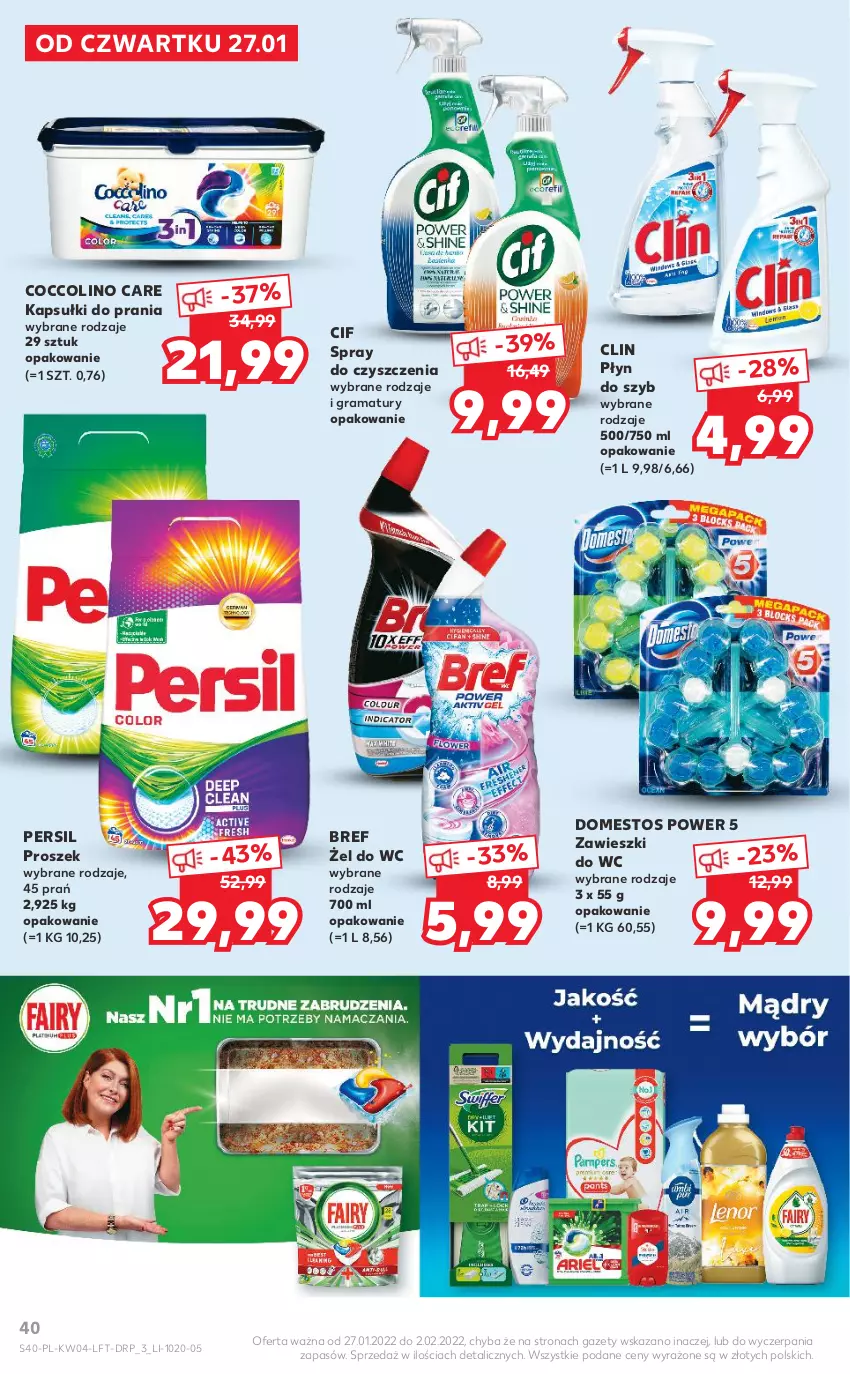 Gazetka promocyjna Kaufland - OFERTA TYGODNIA - ważna 27.01 do 02.02.2022 - strona 40 - produkty: Bref, Cif, Clin, Coccolino, Domestos, Gra, Kapsułki do prania, Persil, Płyn do szyb, Rama, Spray do czyszczenia, Zawieszki