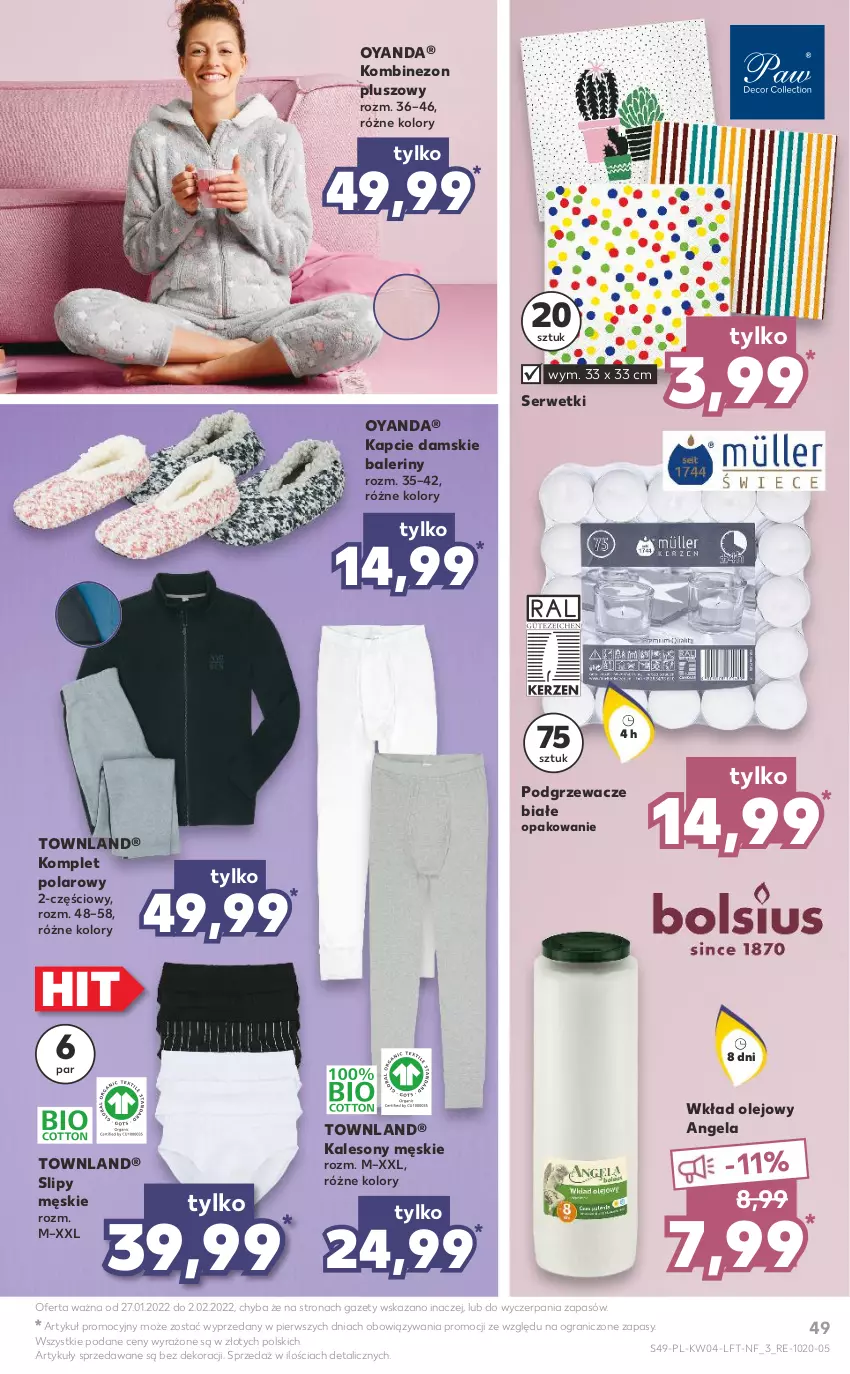 Gazetka promocyjna Kaufland - OFERTA TYGODNIA - ważna 27.01 do 02.02.2022 - strona 49 - produkty: Baleriny, Gra, Kalesony, Kapcie, Kombinezon, Olej, Podgrzewacze, Ser, Serwetki, Slipy, Sony, Wkład olejowy