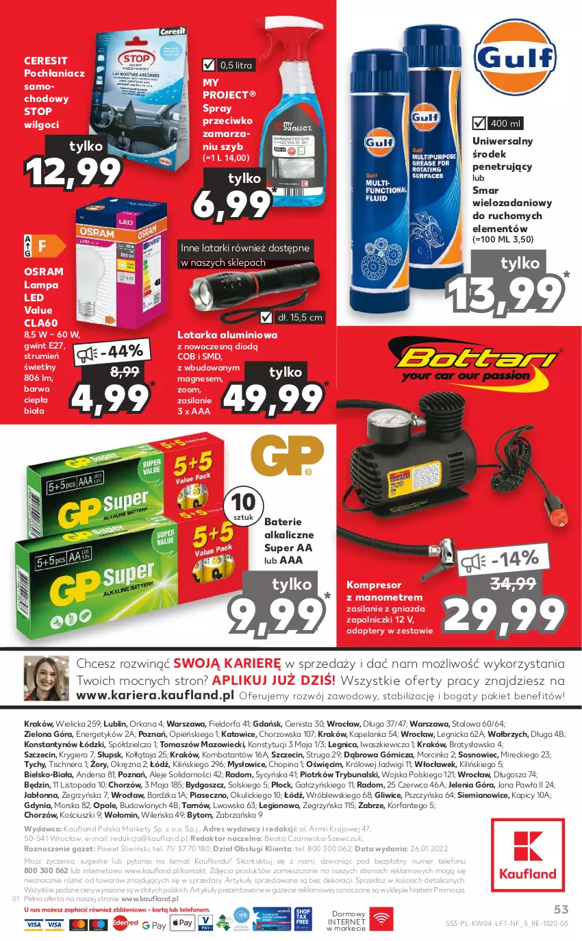 Gazetka promocyjna Kaufland - OFERTA TYGODNIA - ważna 27.01 do 02.02.2022 - strona 53 - produkty: Baterie alkaliczne, Ceresit, Danio, Dres, Fa, Inka, Kompresor, Lampa, Lampa LED, Latarka, LG, Orka, Rum, Silan, Sos, Tarka, Telefon, Top