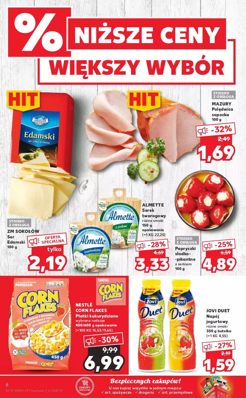 Gazetka promocyjna Kaufland - OFERTA TYGODNIA - ważna 27.01 do 02.02.2022 - strona 6 - produkty: Almette, Corn flakes, Edam, Jogurt, Napój, Napój jogurtowy, Nestlé, Papryczki słodko-pikantne, Piec, Polędwica, Ser, Serek, Serek twarogowy, Sok, Sokołów