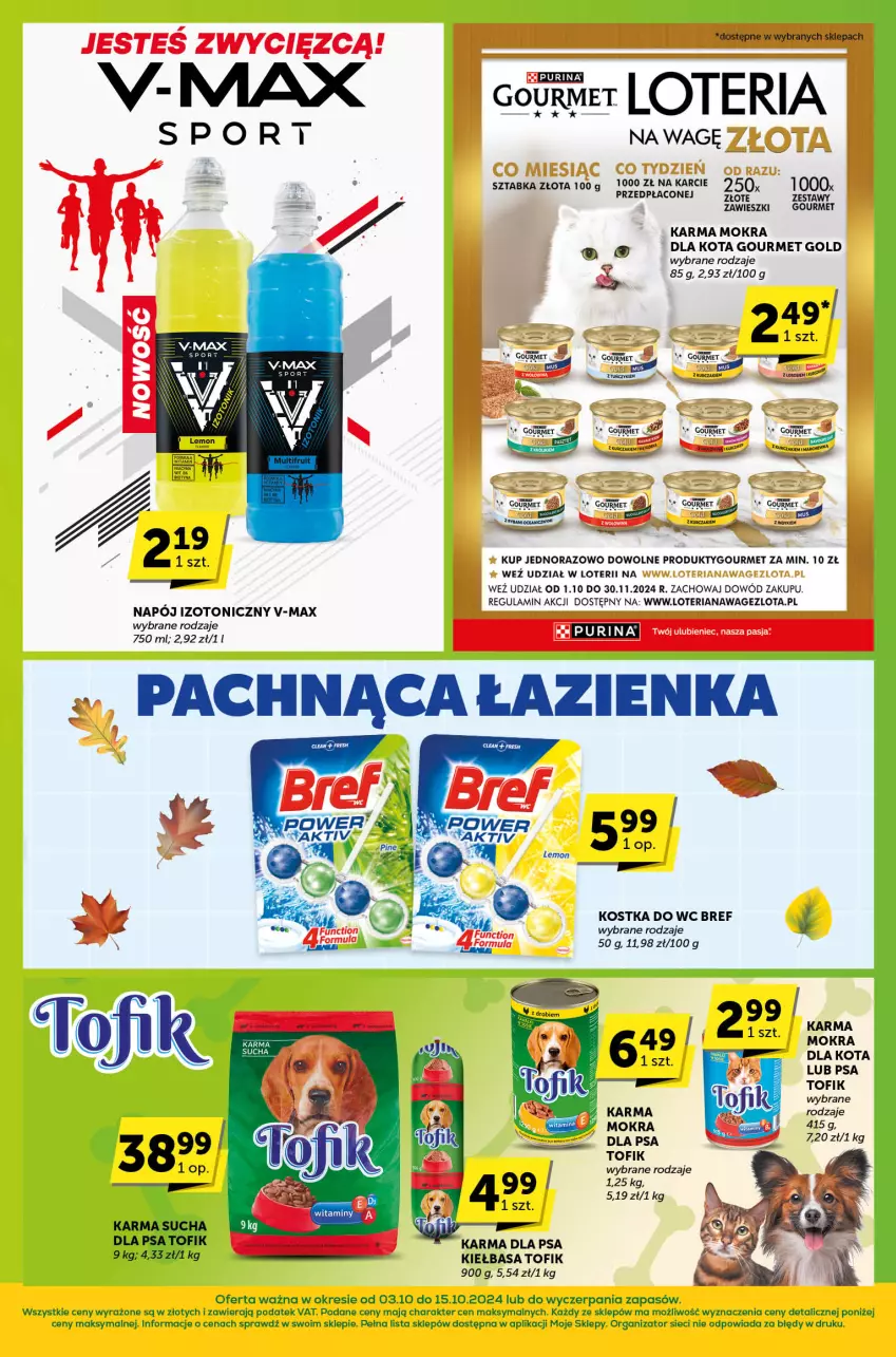 Gazetka promocyjna ABC - ważna 03.10 do 15.10.2024 - strona 8 - produkty: Bref, Gourmet Gold, Kiełbasa, Kostka do wc, Napój, Napój izotoniczny, Pur, Purina, Zawieszki