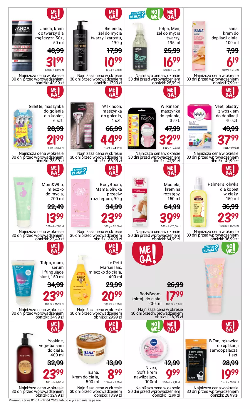 Gazetka promocyjna Rossmann - 1 kwietnia - ważna 01.04 do 17.04.2023 - strona 11 - produkty: Balsam do ciała, Bielenda, Body, Gillette, Isana, Krem do ciała, Krem do depilacji, Krem do twarzy, Krem nawilżający, Mars, Maszynka, Maszynka do golenia, Mleczko, Mleczko do ciała, Mus, Mustela, Nivea, Rum, Ser, Serum, Szynka, Tołpa, Veet, Yoskine