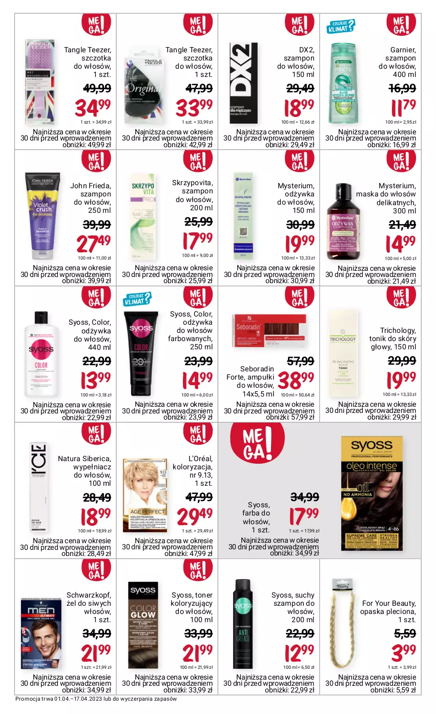 Gazetka promocyjna Rossmann - 1 kwietnia - ważna 01.04 do 17.04.2023 - strona 13 - produkty: DX2, Fa, Farba do włosów, For Your Beauty, Garnier, John frieda, L’Oréal, Maska, Maska do włosów, Natura Siberica, Odżywka, Opaska, Schwarzkopf, Seboradin, Suchy szampon, Syoss, Szampon, Szczotka, Szczotka do włosów, Tangle Teezer, Tonik