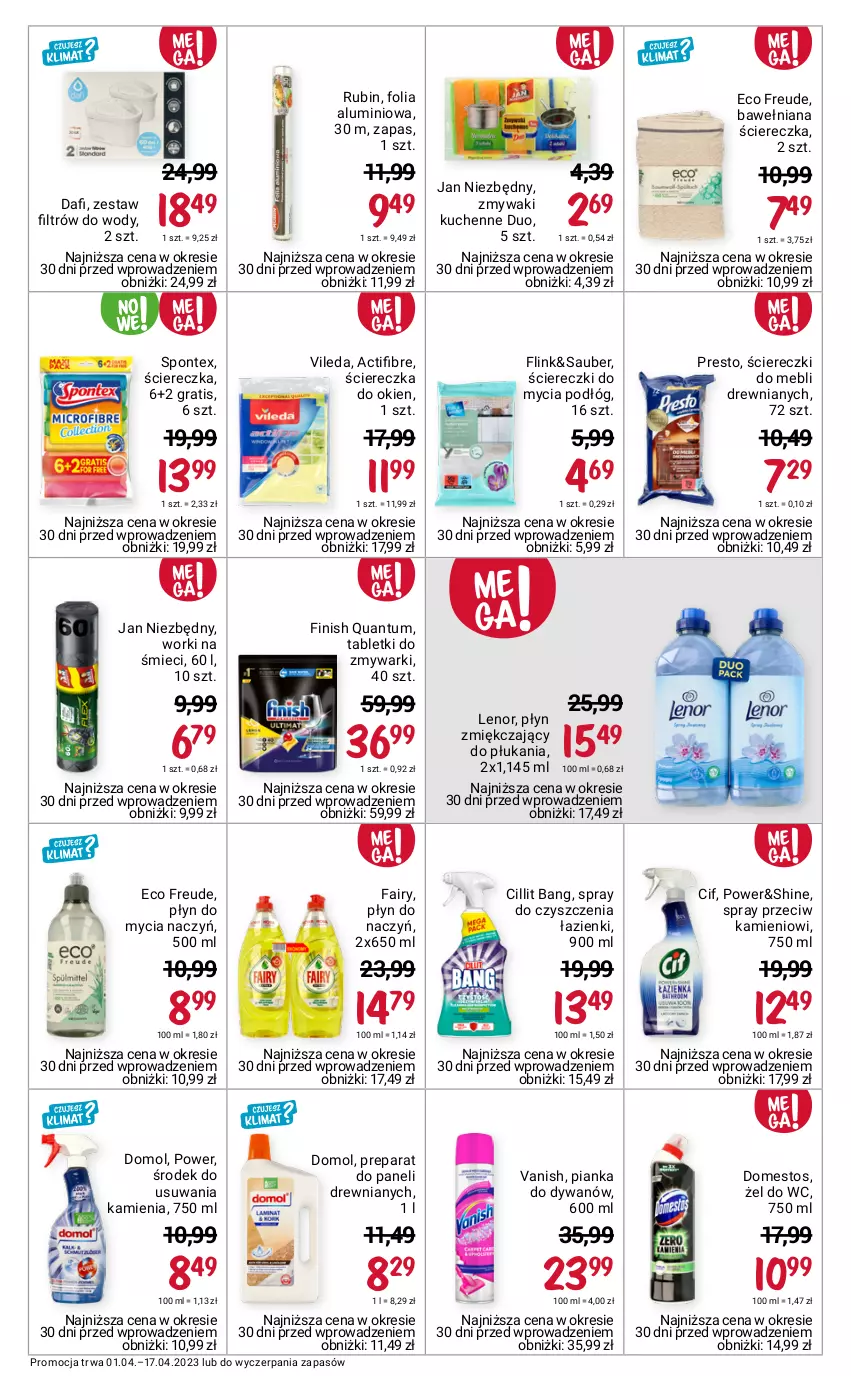 Gazetka promocyjna Rossmann - 1 kwietnia - ważna 01.04 do 17.04.2023 - strona 3 - produkty: Cif, Cillit Bang, Do mycia naczyń, Domestos, Domol, Dywan, Fa, Fairy, Finish, Folia aluminiowa, Gra, Jan Niezbędny, Lenor, Płyn do mycia, Płyn do mycia naczyń, Presto, Rubin, Spray do czyszczenia, Tablet, Tabletki do zmywarki, Vanish, Vileda, Worki na śmiec, Worki na śmieci, Zmywaki kuchenne, Zmywarki