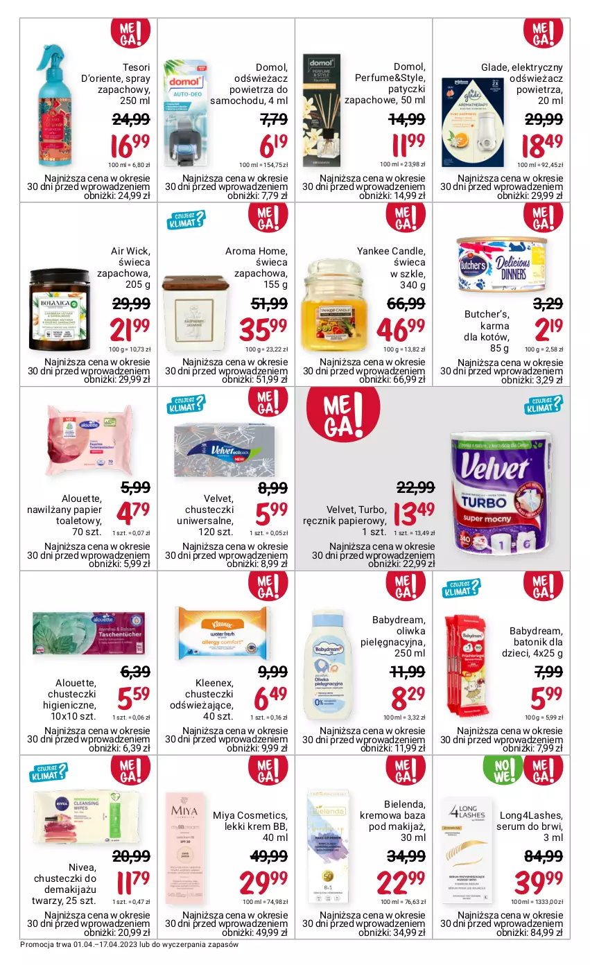 Gazetka promocyjna Rossmann - 1 kwietnia - ważna 01.04 do 17.04.2023 - strona 4 - produkty: Air Wick, Alouette, Babydream, Baton, Bielenda, Chusteczki, Domol, Dzieci, Krem bb, Makijaż, Miya Cosmetics, Nawilżany papier, Nivea, Odświeżacz powietrza, Papier, Papier toaletowy, Perfum, Ręcznik, Rum, Ser, Serum, Tonik, Velvet