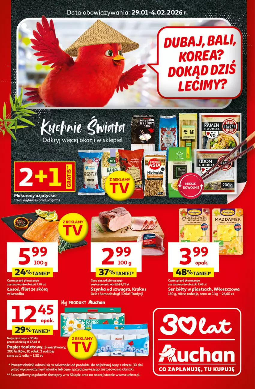 Gazetka promocyjna Auchan - Gazetka 30 Lat Supermarket Auchan - ważna 29.01 do 04.02.2026 - strona 1 - produkty: Cars, LG, Makaron, Mazdamer, Włoszczowski