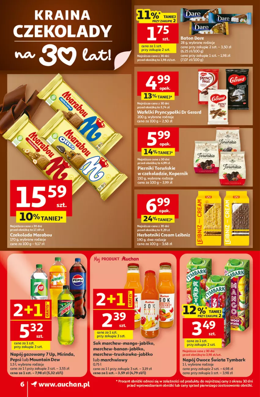 Gazetka promocyjna Auchan - Gazetka 30 Lat Supermarket Auchan - ważna 29.01 do 04.02.2026 - strona 6 - produkty: Mango, Mirinda, Napój, Napój gazowany, Owoce, Pepsi, Sok, Tymbark