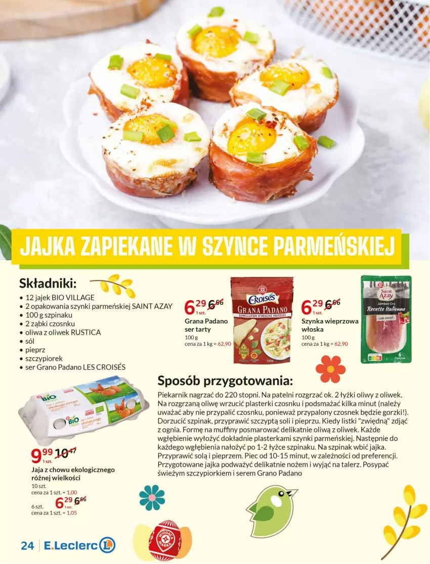 Gazetka promocyjna E Leclerc - ważna 05.04 do 16.04.2022 - strona 24 - produkty: Czosnek, Gra, Jaja, Muffiny, Noż, Piec, Piekarnik, Pieprz, Plasterki, Rust, Ser, Sól, Szpinak, Szynka, Szynka wieprzowa, Talerz, Top