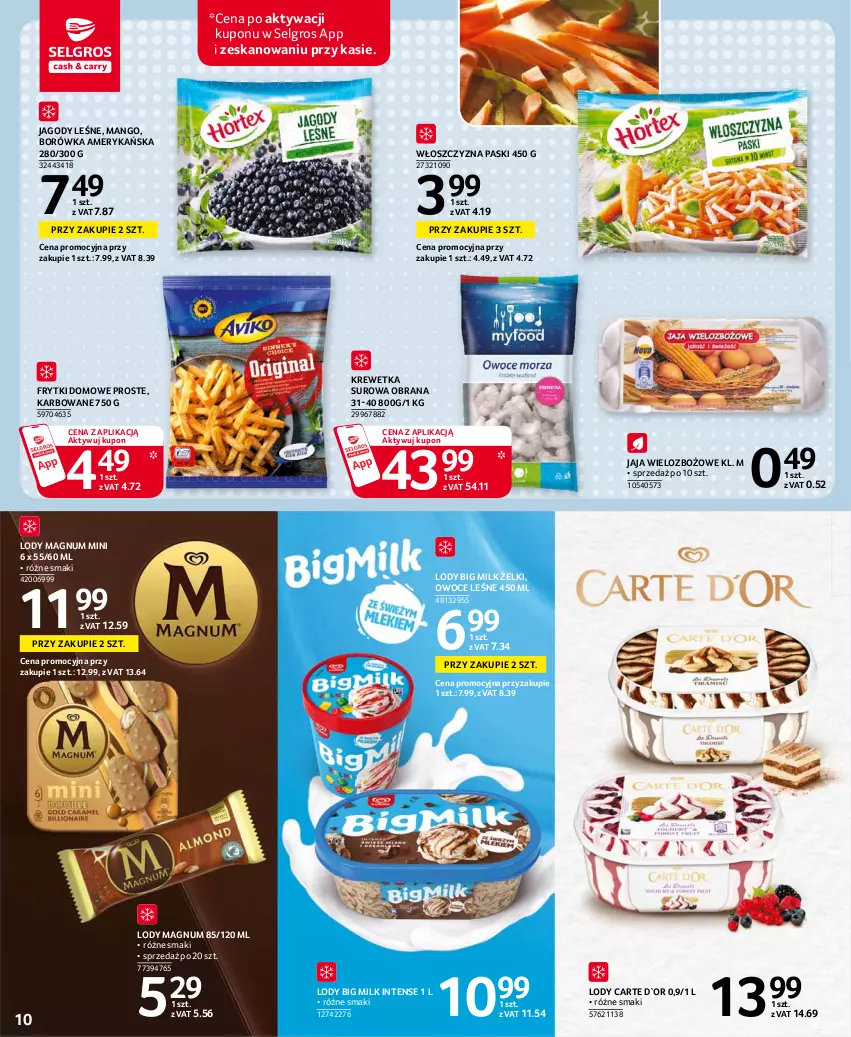 Gazetka promocyjna Selgros - Oferta spożywcza - ważna 05.08 do 18.08.2021 - strona 10 - produkty: Big Milk, Borówka, Borówka amerykańska, Frytki, Jagody, Jaja, LG, Lody, Mango, Owoce