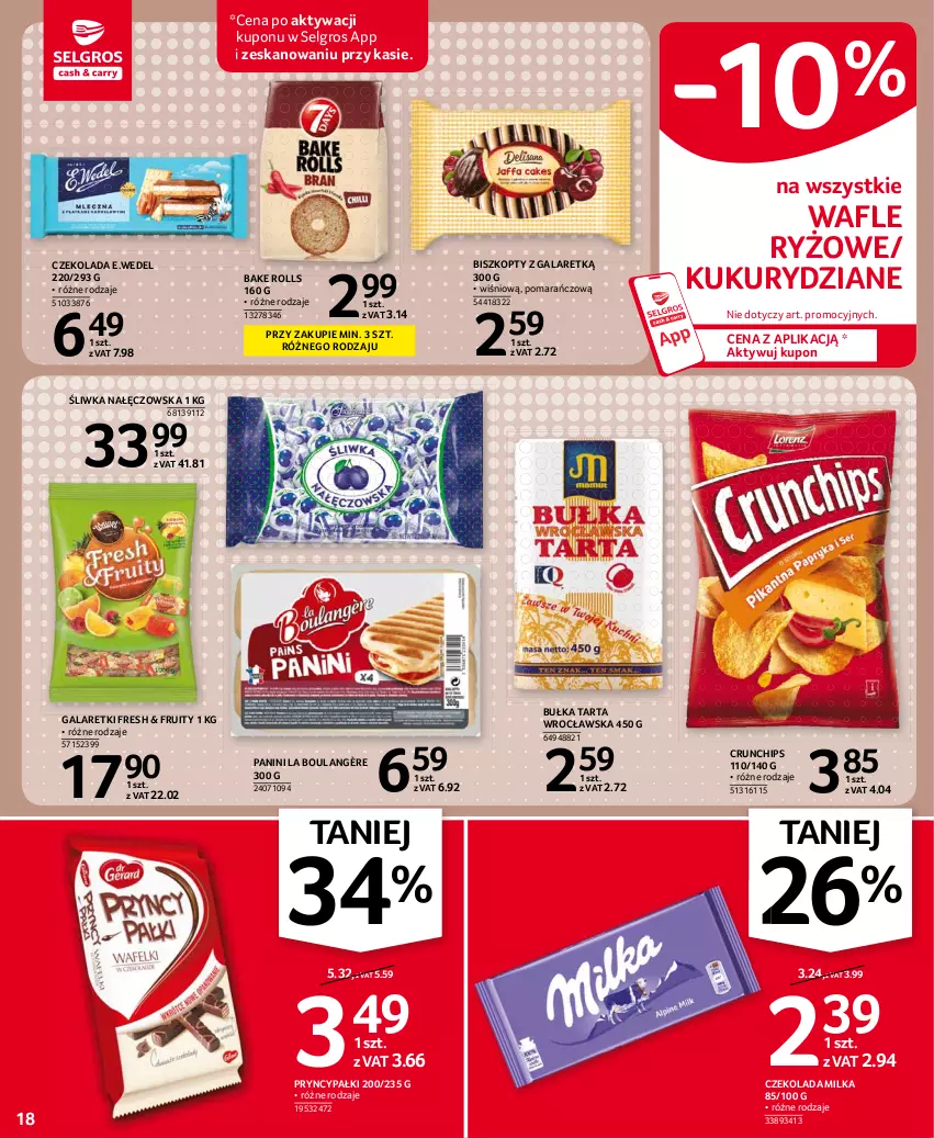 Gazetka promocyjna Selgros - Oferta spożywcza - ważna 05.08 do 18.08.2021 - strona 18 - produkty: Bake Rolls, Biszkopty, Bułka, Bułka tarta, Crunchips, Czekolada, Gala, Galaretki, LG, Milka, Ryż, Tarta, Wafle