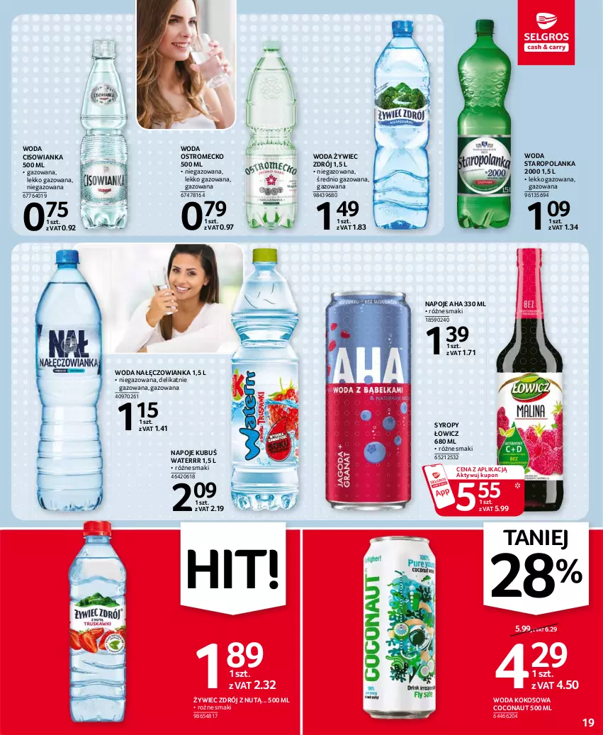 Gazetka promocyjna Selgros - Oferta spożywcza - ważna 05.08 do 18.08.2021 - strona 19 - produkty: Cisowianka, Kokos, Kubuś, Kubuś Waterrr, Nałęczowianka, Napoje, Staropolanka, Syrop, Syropy, Woda