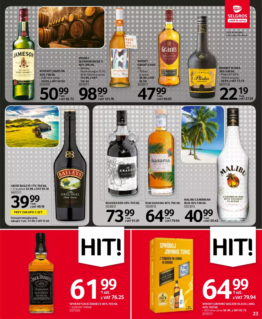 Gazetka promocyjna Selgros - Oferta spożywcza - ważna 05.08 do 18.08.2021 - strona 23 - produkty: Brandy, Gra, Jameson, Johnnie Walker, Lack, Likier, Malibu, Pliska, Rum, Whiskey, Whisky