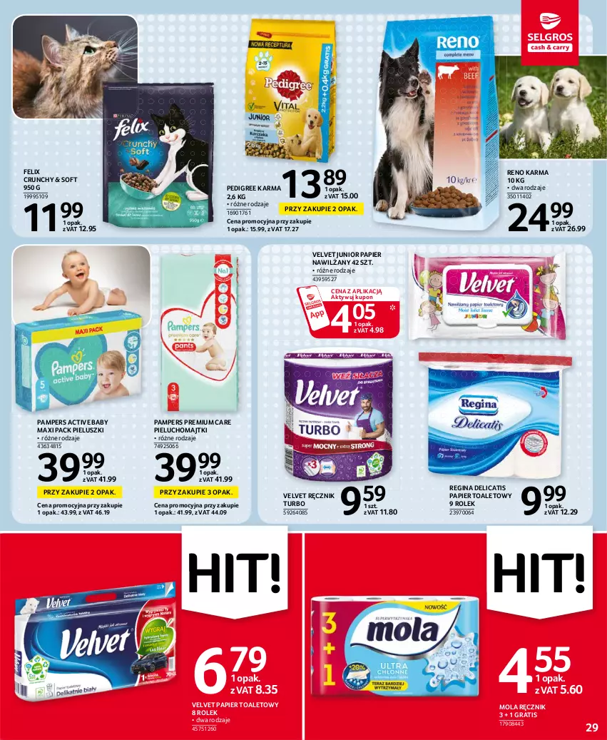 Gazetka promocyjna Selgros - Oferta spożywcza - ważna 05.08 do 18.08.2021 - strona 29 - produkty: Felix, Gin, Gra, Majtki, Mola, Pampers, Papier, Papier toaletowy, Pedigree, Pieluchomajtki, Ręcznik, Velvet